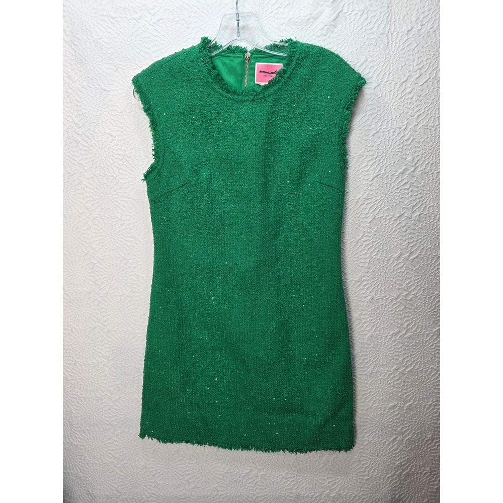 Kate Spade Shift Dress Womens 2 Green Sequin Tweed Fringe Mini Excellent Sparkly